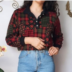 Vintage faux patch work fall theme top